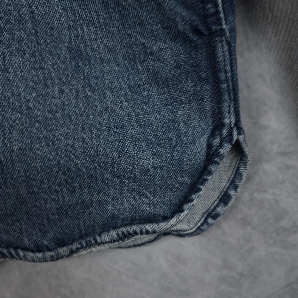 Levis Shirt Jacket Mens Medium Blue Denim Hooded Snap Front Workwear Shacket - Picture 8 of 15